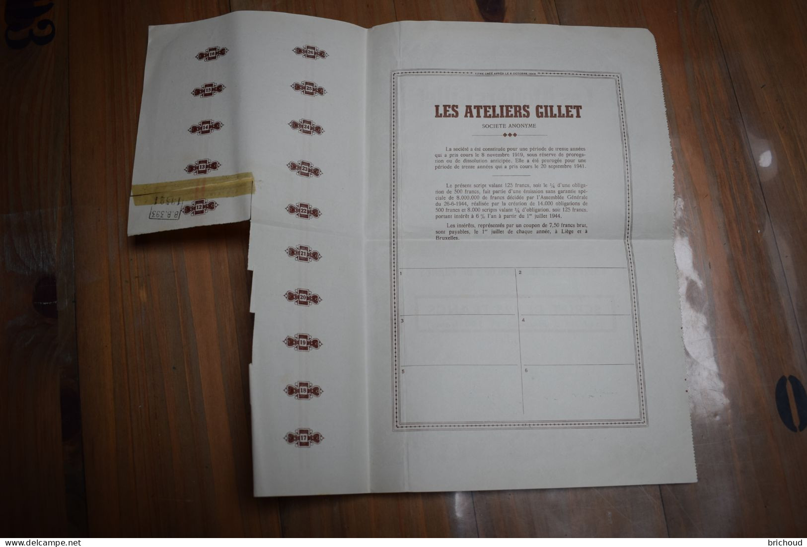 Les Ateliers Gillet Obligation Script 125  Frs 1944 Moto - Automobil