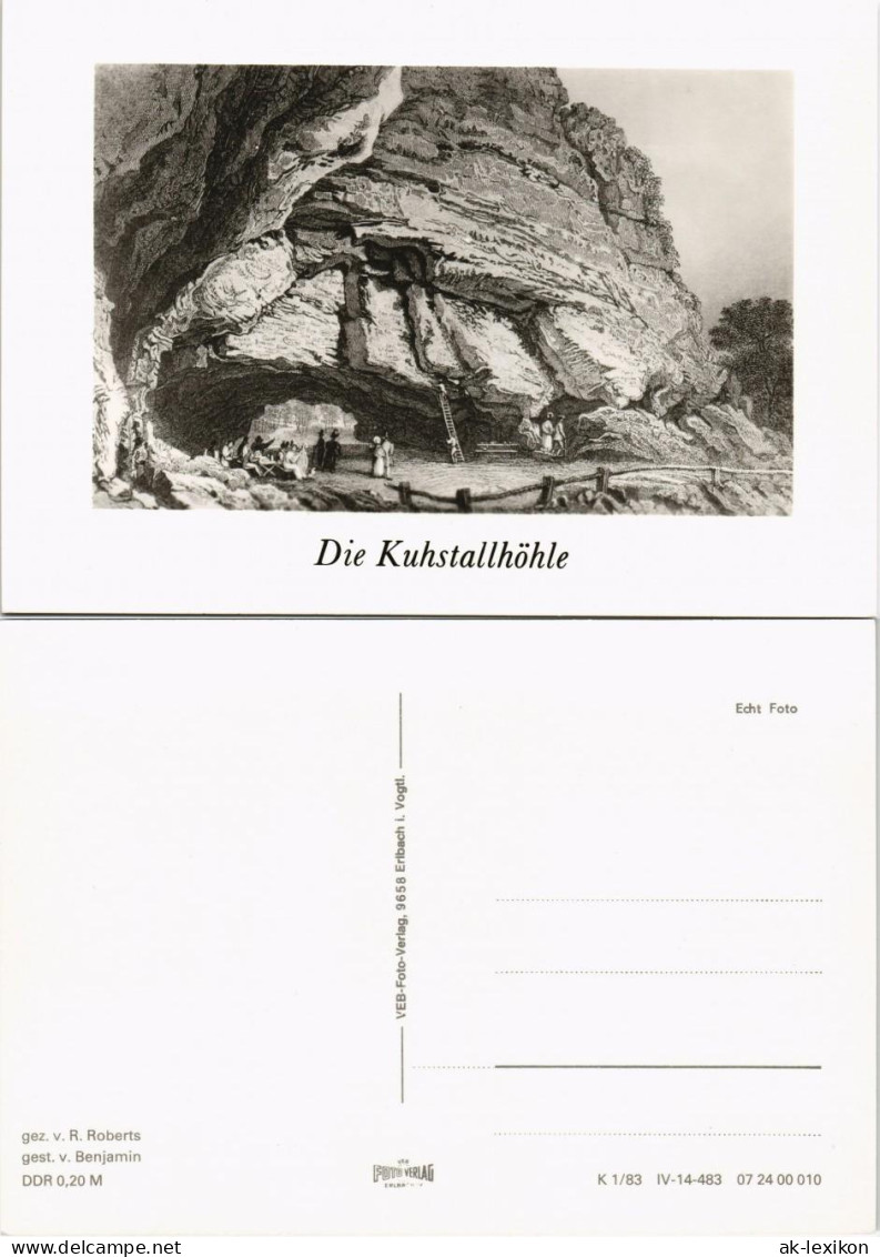 Kirnitzschtal-Sebnitz DDR Künstler  Die Kuhstall-Höhle Zeichnung R Roberts 1983 - Kirnitzschtal