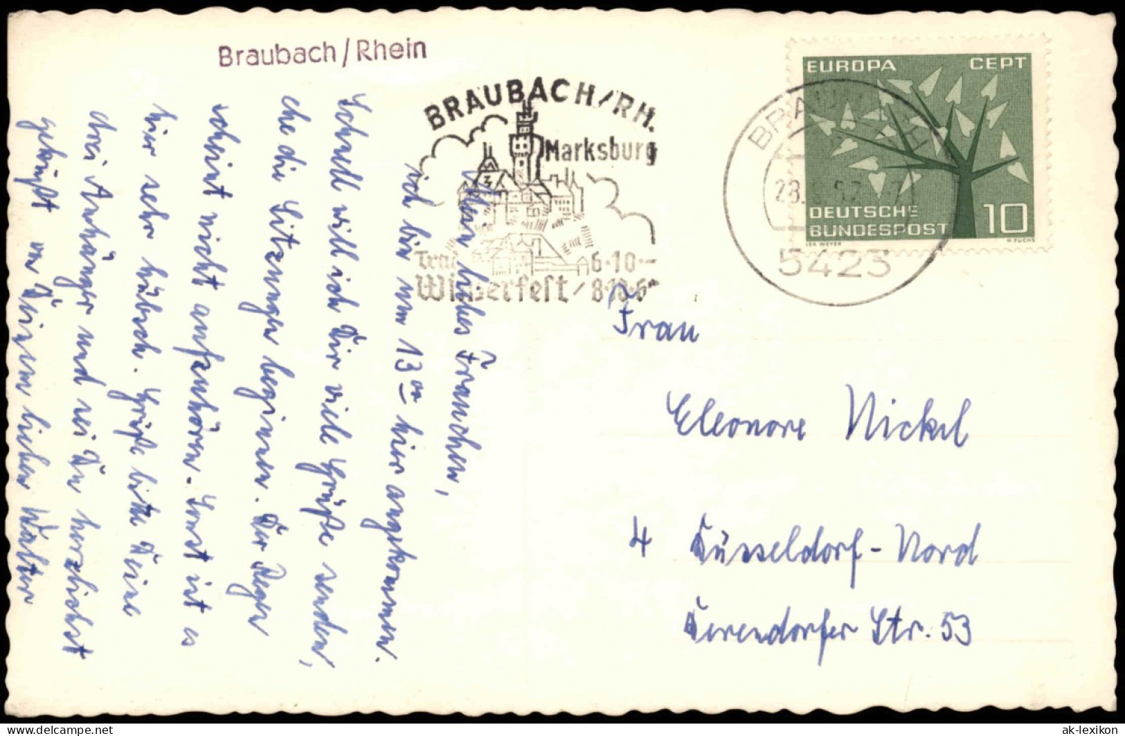 Ansichtskarte Braubach Panorama-Ansicht 1957   Frankiert Mit 10 Pf. ERUOPA CEPT - Braubach