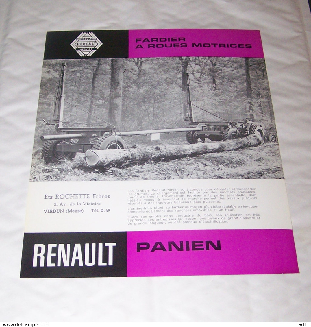 FEUILLET PUB PUBLICITAIRE MATERIEL RENAULT FARDIER A ROUES MOTRICES PANIEN ( TRACTEUR, TRACTEURS, MOTOCULTURE ) - Tracteurs