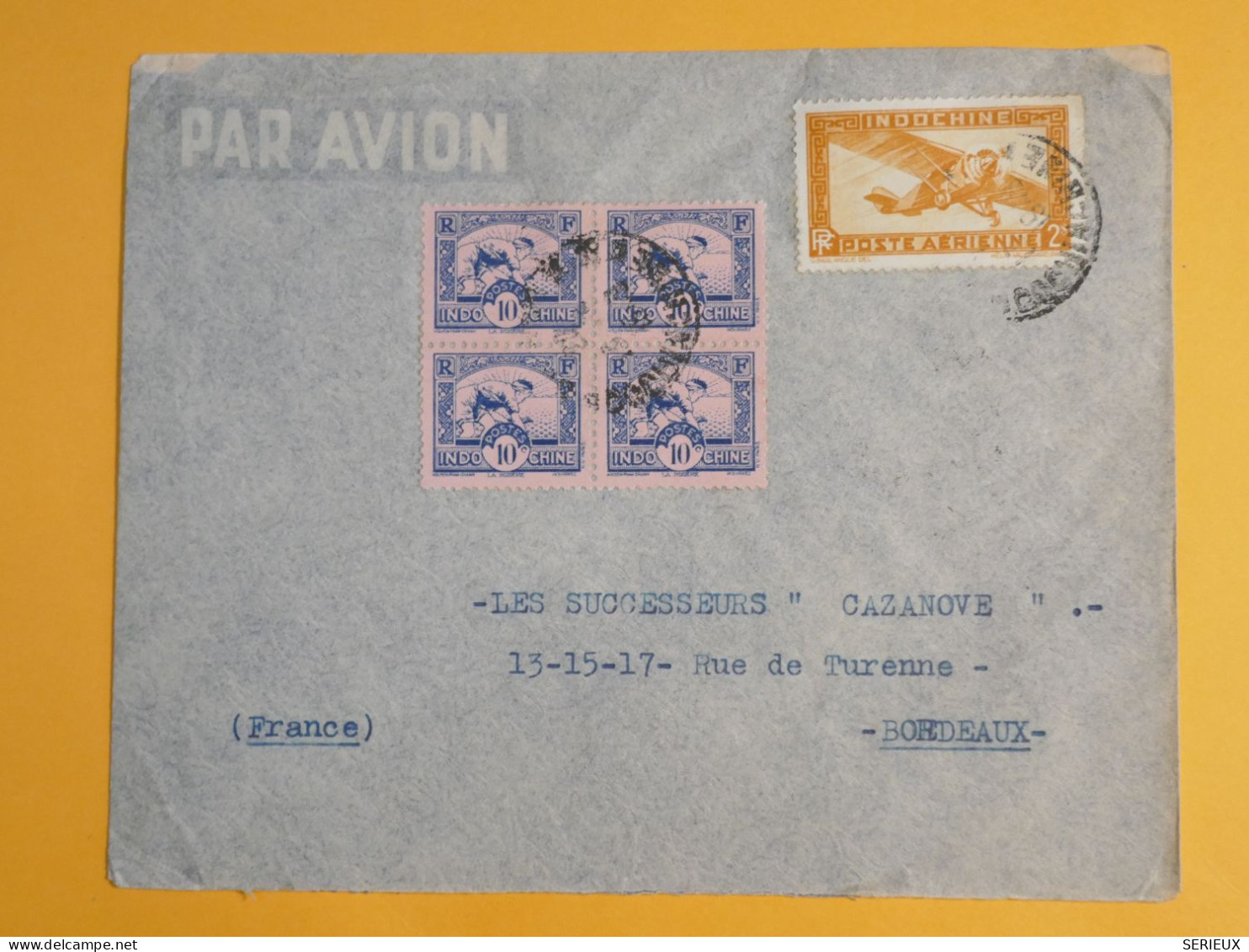 DM5 INDOCHINE   LETTRE  1933  SAIGON A BORDEAUX FRANCE   +BLOC DE 4 TP   + + AFF.   INTERESSANT+ + - Storia Postale