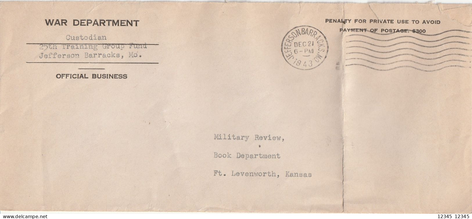 1943 Stamped Jefferson Barracks. Mo - Briefe U. Dokumente