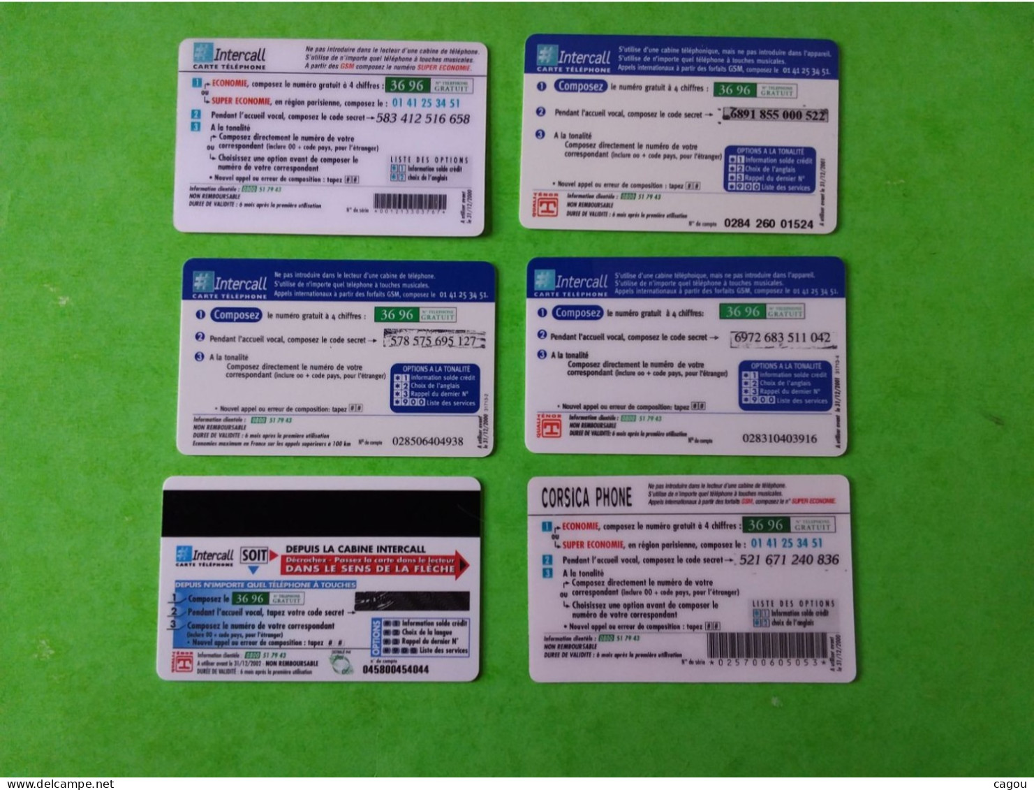 LOT DE 6 TELECARTES PREPAYEES INTERCALL - Altri & Non Classificati