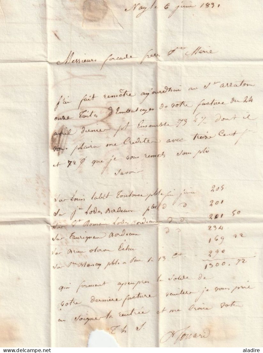 1831 - Cursive 64 NAY, Basses Pyrénées Sur Lettre Pliée Vers SAINTE MARIE OLORON - Taxe 3 - Fleurons & Dateur - 1801-1848: Precursors XIX