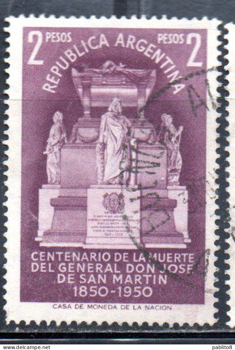 ARGENTINA 1950 MAUSOLEUM OF GENERAL DE SAN MARTIN 2p USED USADO OBLITERE' - Used Stamps