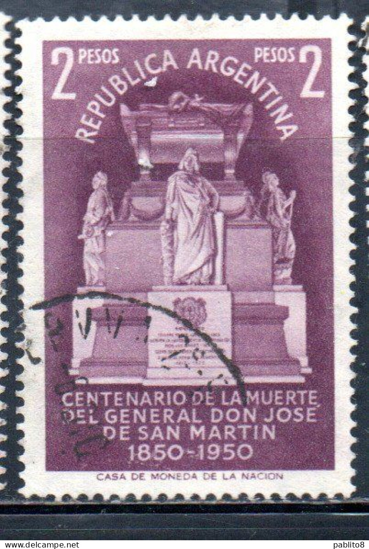 ARGENTINA 1950 MAUSOLEUM OF GENERAL DE SAN MARTIN 2p USED USADO OBLITERE' - Used Stamps