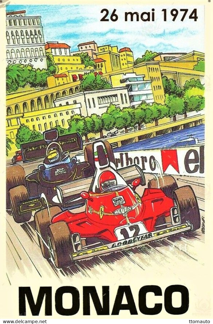 Monaco Grand Prix 1974 - Ferrari  -  Reproduction D'affiche Publicité D'epoque  -  Carte Postale - Grand Prix / F1