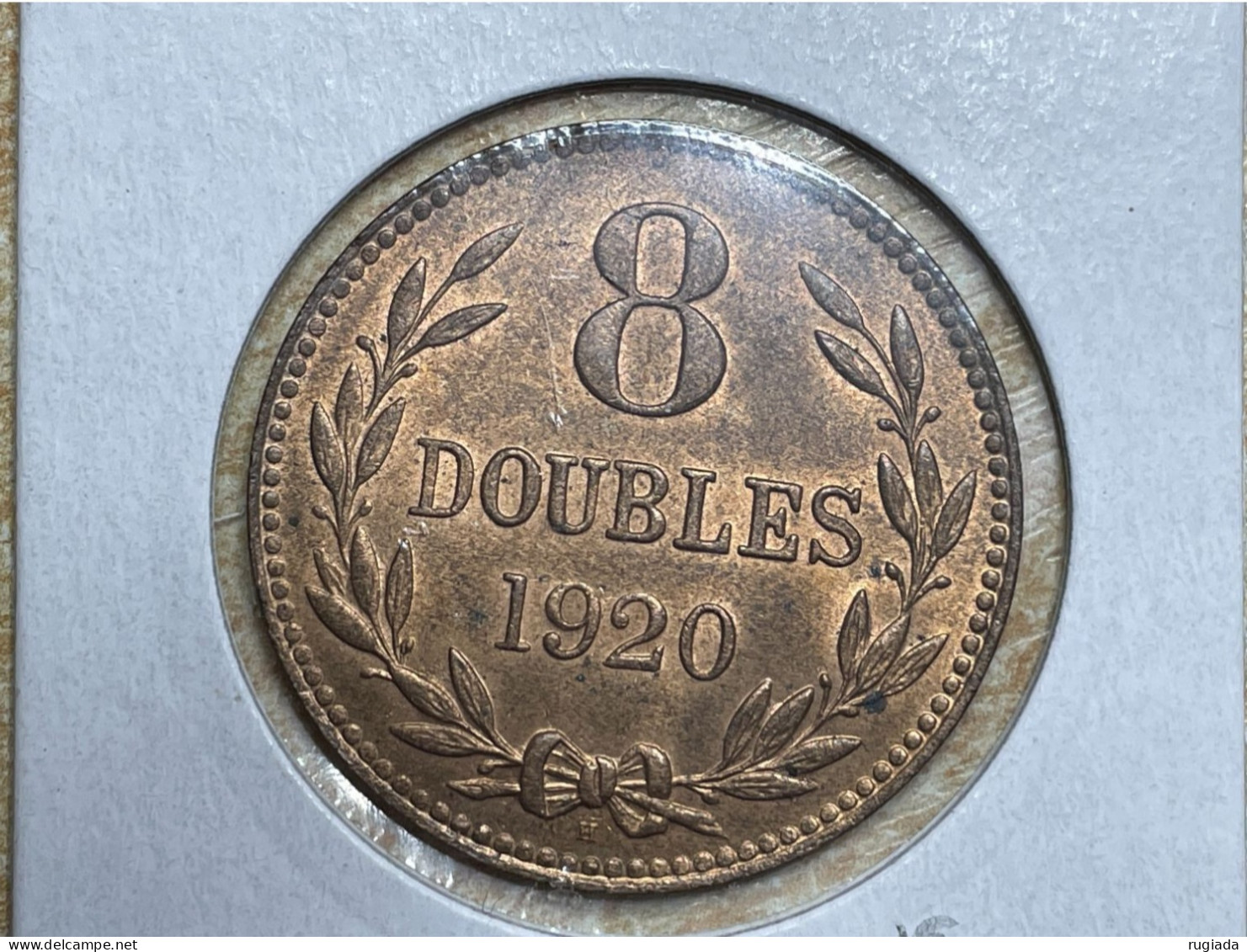 1920 H Guernsey 8 Doubles Coin Coin, Mint State With Some Original Lustre - Channel Islands