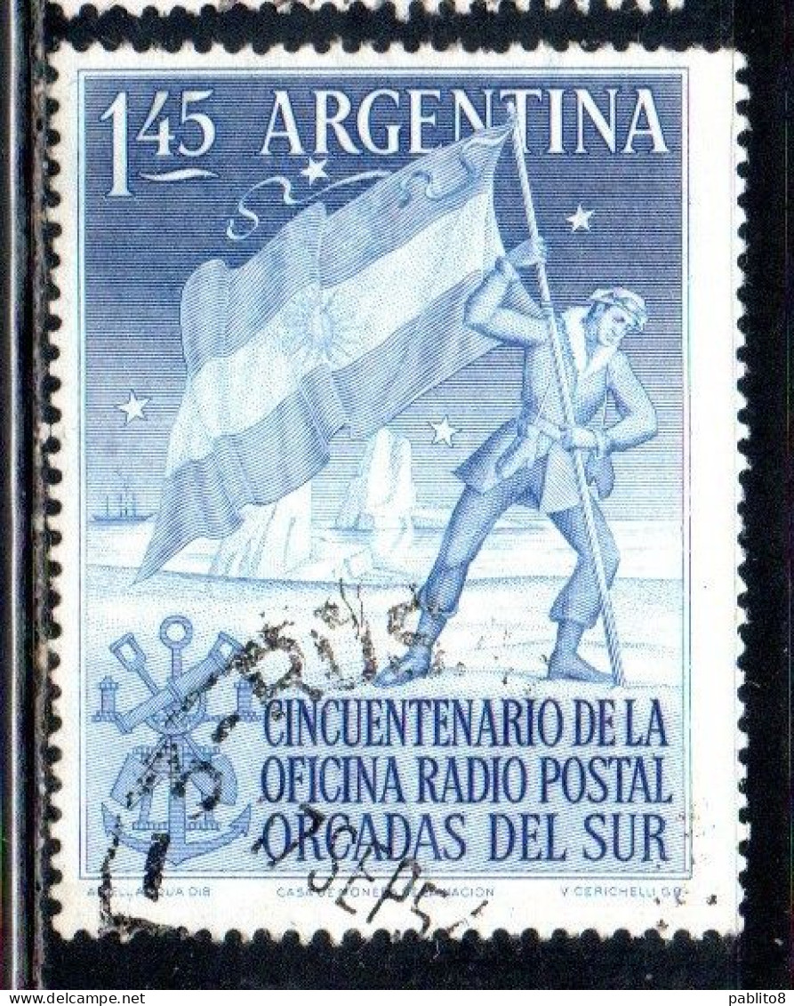 ARGENTINA 1954 PLANTING ARGENTINE FLAG IN THE ANTARCTIC LA HOLY RADIO IN THE SOUTH ORKNEYS 1.45p USED USADO OBLITERE' - Used Stamps