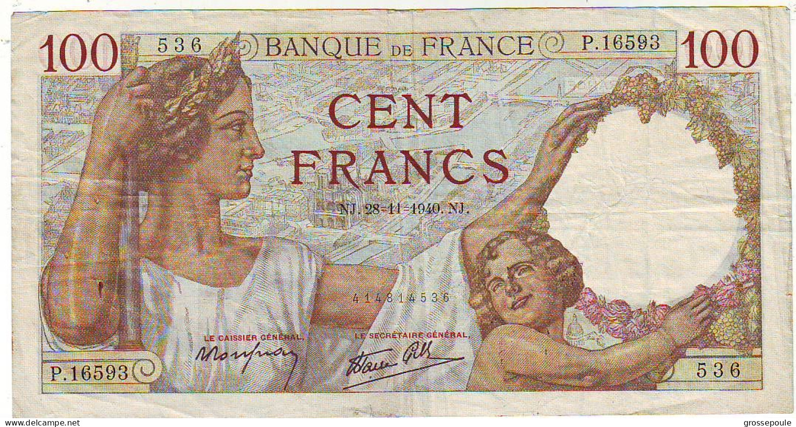 100 FRANCS SULLY - NJ. 28.11.1940 . NJ. - P.16593 - N° 536 - TTB+ - 100 F 1939-1942 ''Sully''