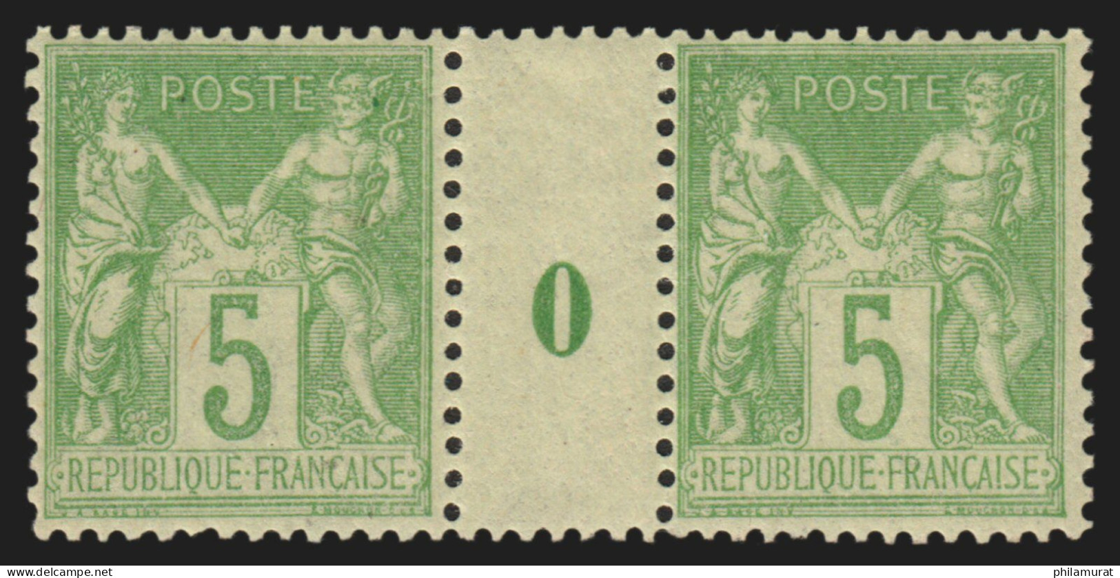 N°102 Paire Millésime 0, Sage 5c Vert-jaune (N Sous B), Neuf ** - TB - 1898-1900 Sage (Type III)