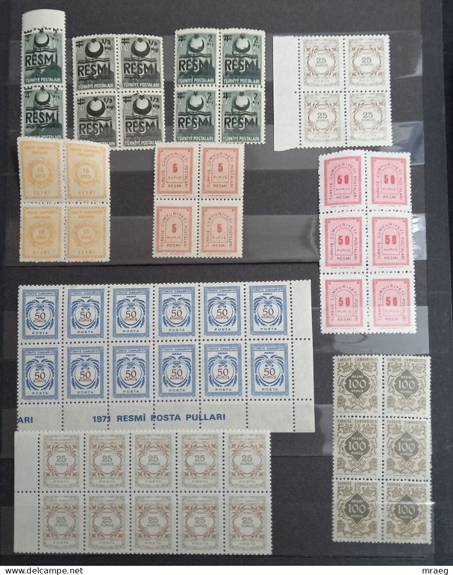 TURKEY 1951-1971 OFFICIAL (RESMİ ) MNH 112 STAMPS WITH 20 BLOCKS 2 Pairs F Vf - Nuevos