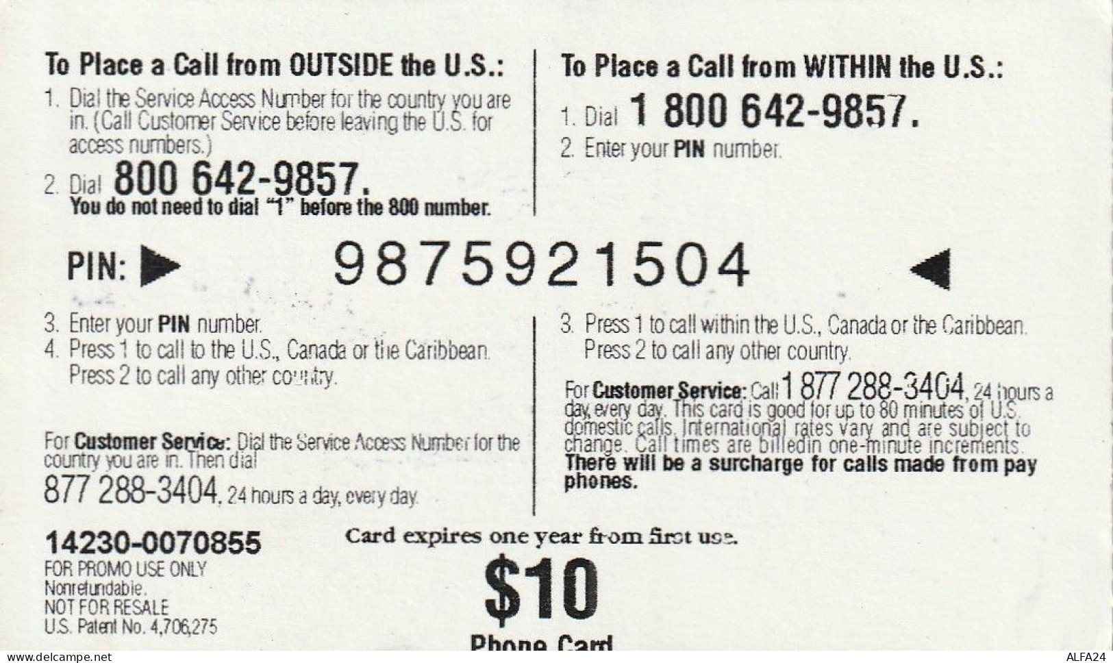 PREPAID PHONE CARD USA  (CZ101 - Altri & Non Classificati