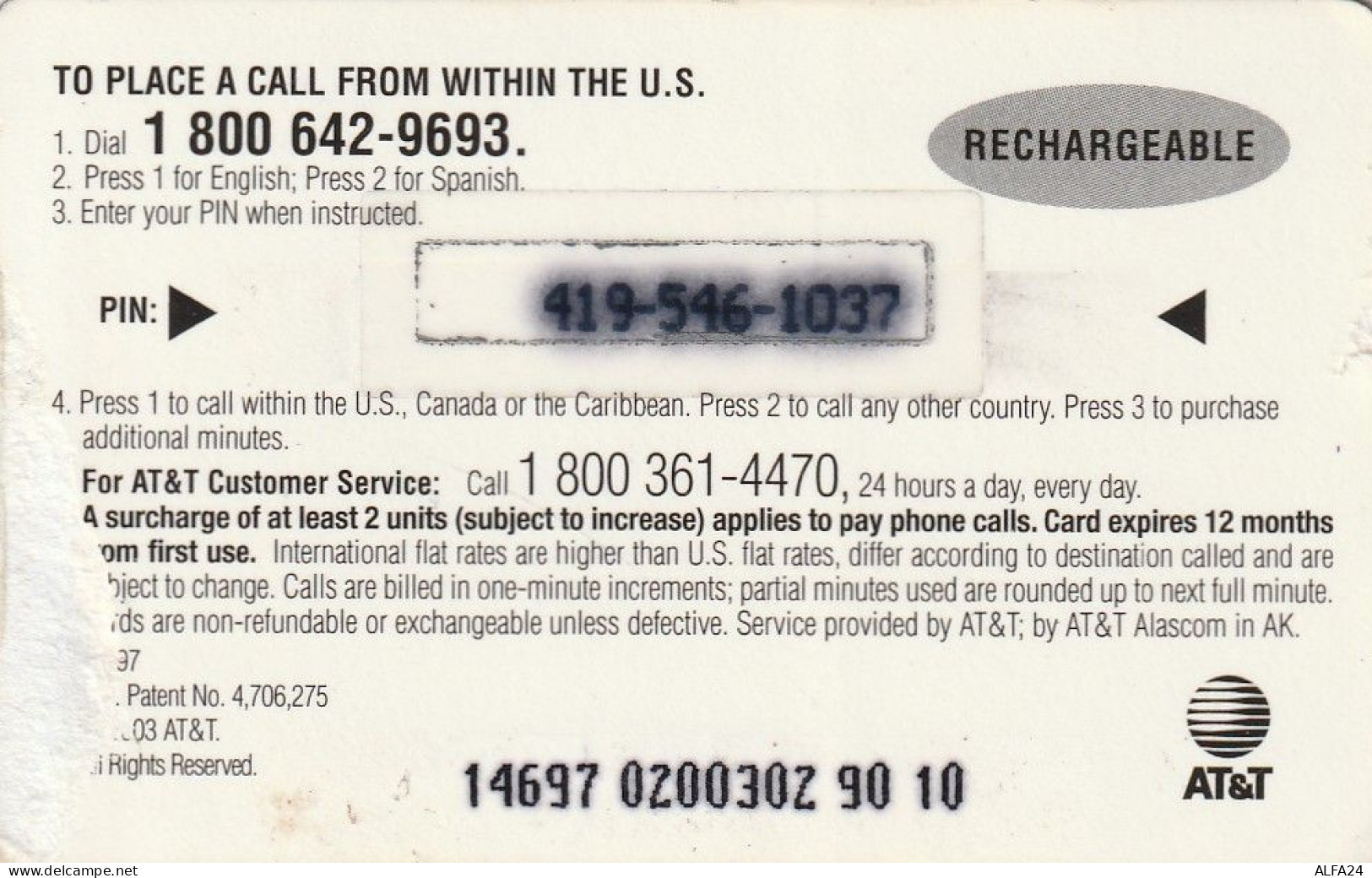 PREPAID PHONE CARD USA AT-T (CZ105 - AT&T