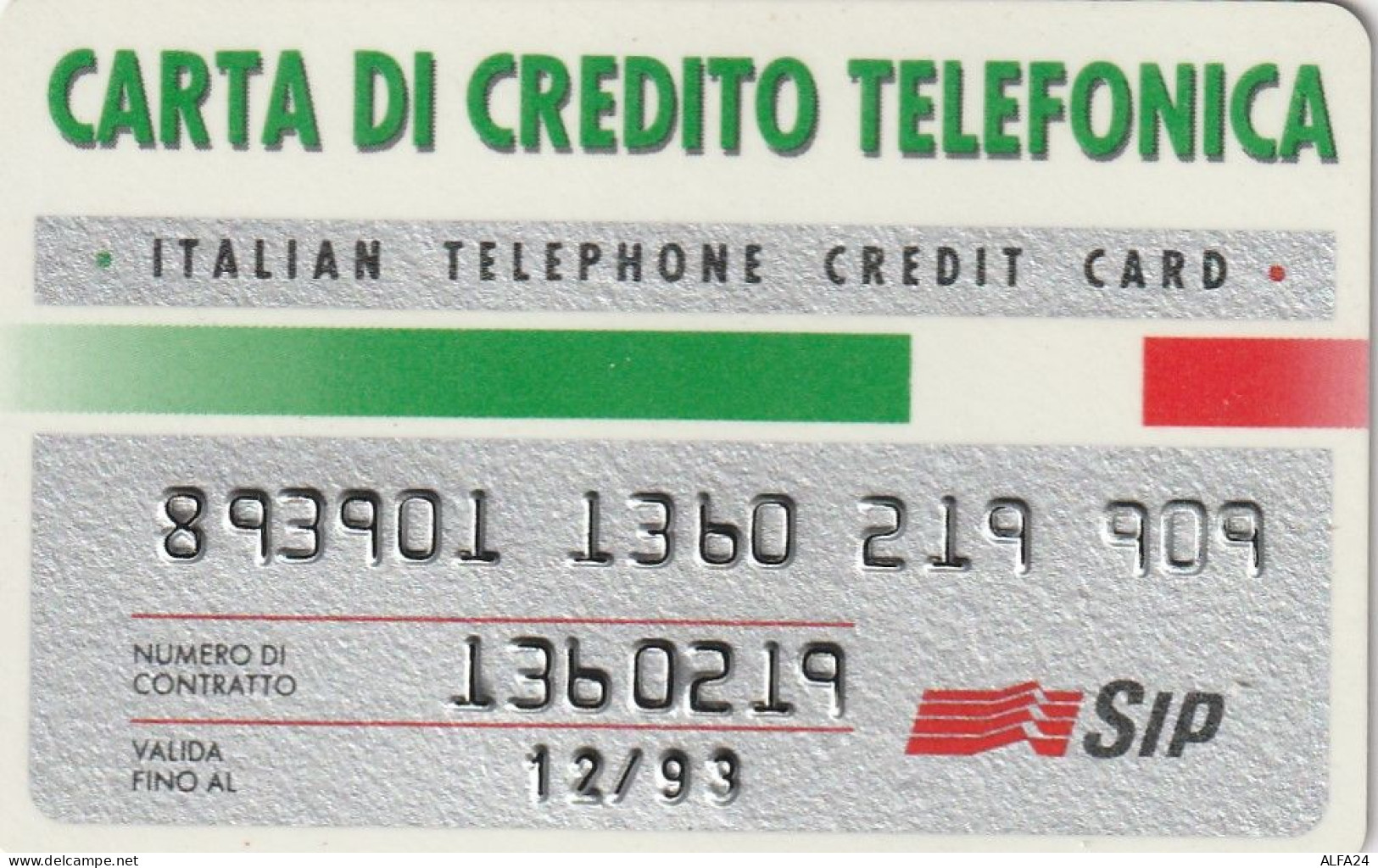 CARTA DI CREDITO TELEFONICA SIP 12/93  (CZ80 - Special Uses