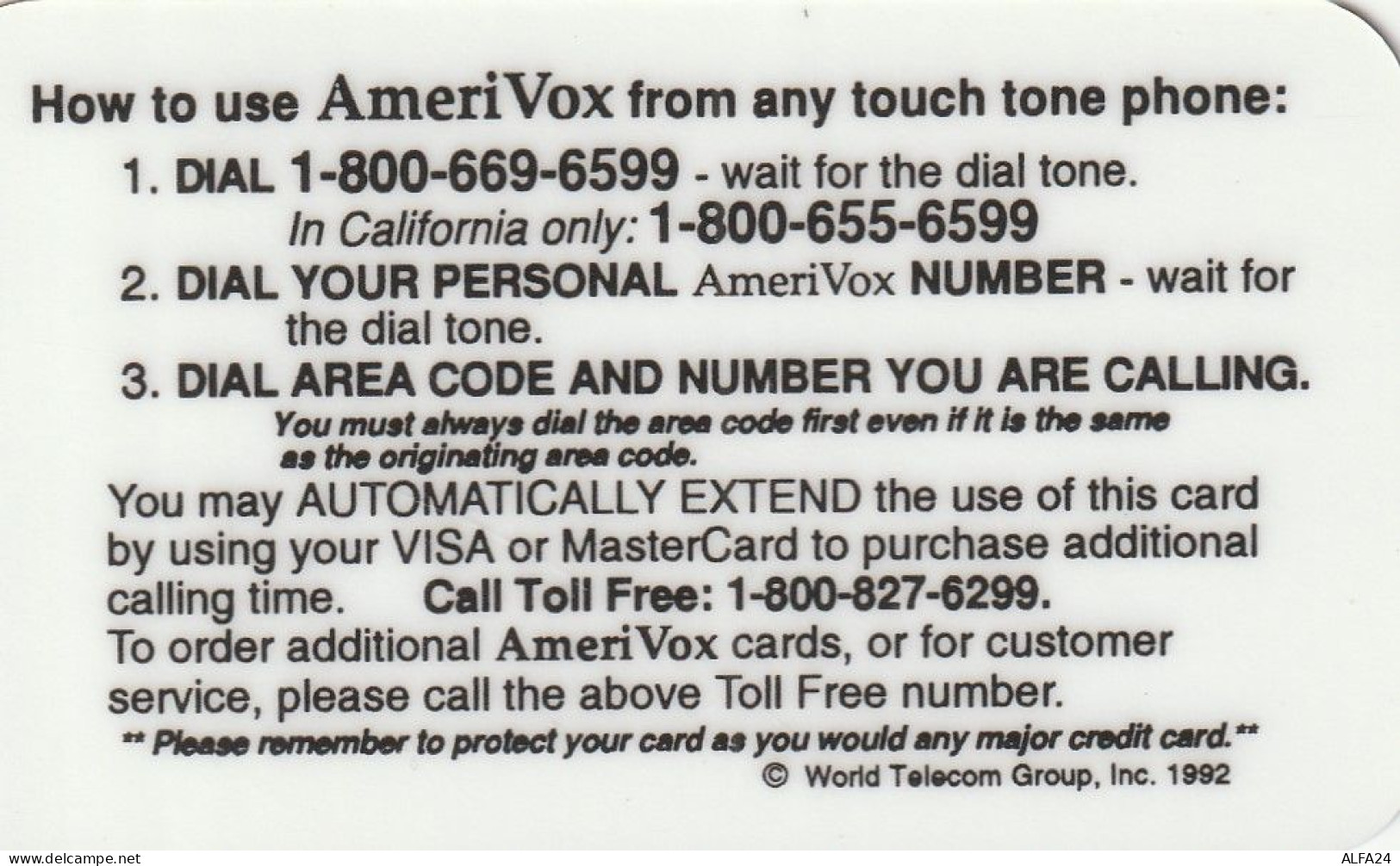 PREPAID PHONE CARD USA AMERIVOX (CZ73 - Amerivox