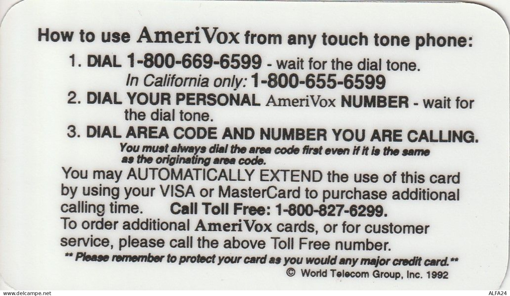 PREPAID PHONE CARD USA AMERIVOX (CZ69 - Amerivox