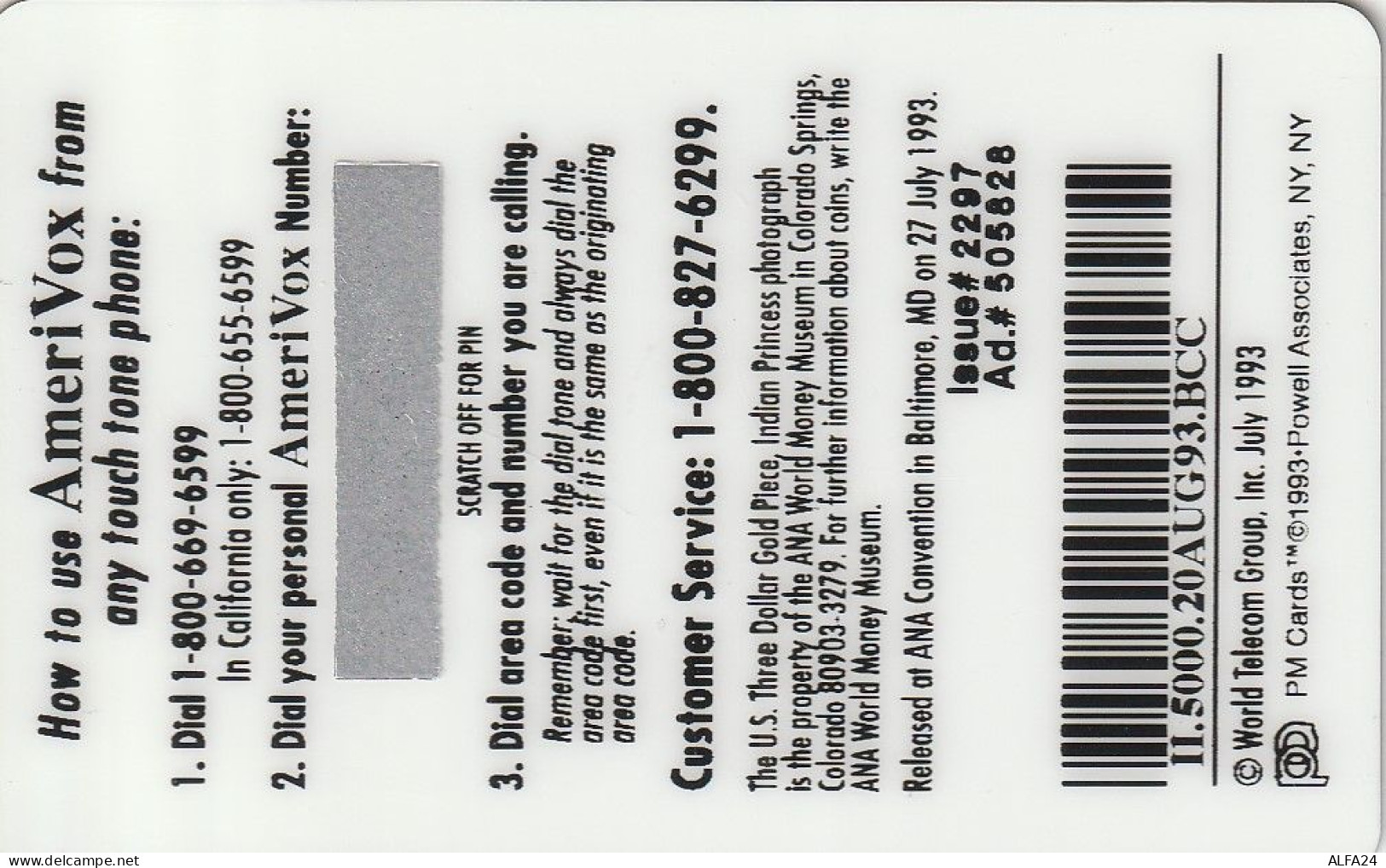 PREPAID PHONE CARD USA AMERIVOX (CZ65 - Amerivox