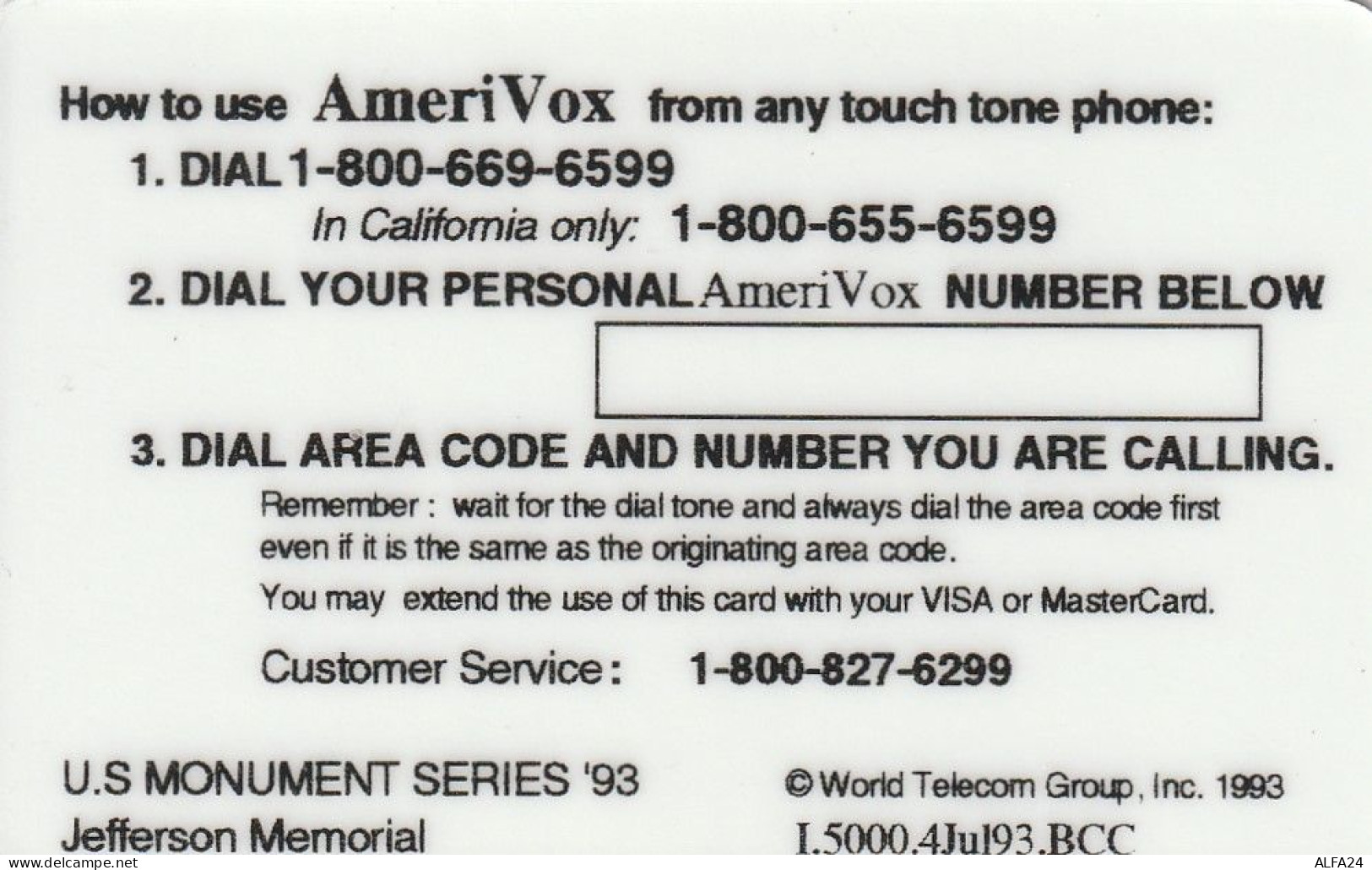PREPAID PHONE CARD USA AMERIVOX (CZ58 - Amerivox