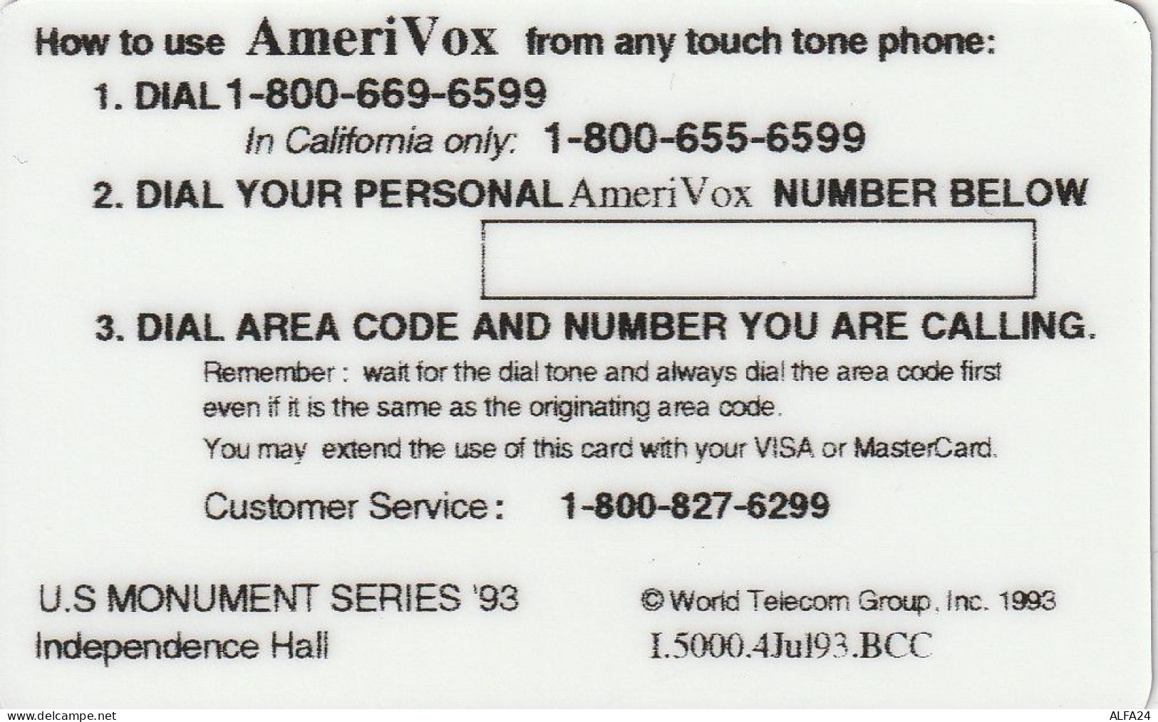 PREPAID PHONE CARD USA AMERIVOX (CZ54 - Amerivox