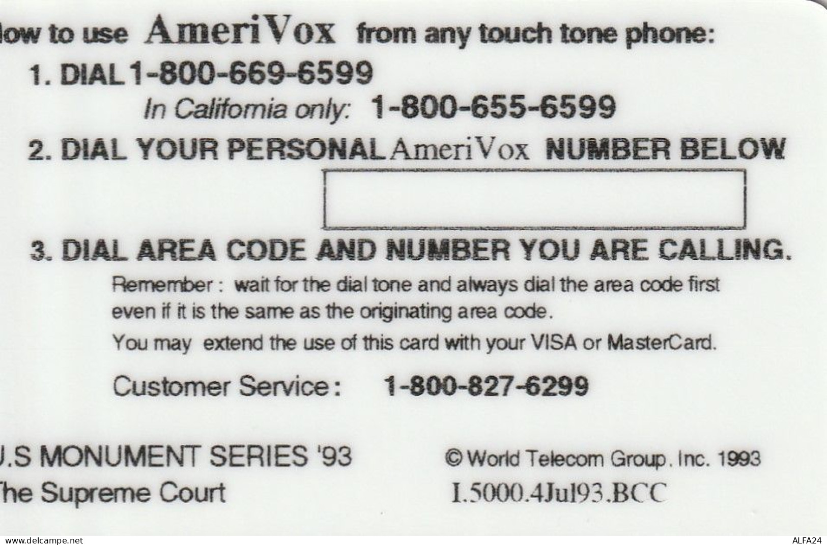 PREPAID PHONE CARD USA AMERIVOX (CZ55 - Amerivox