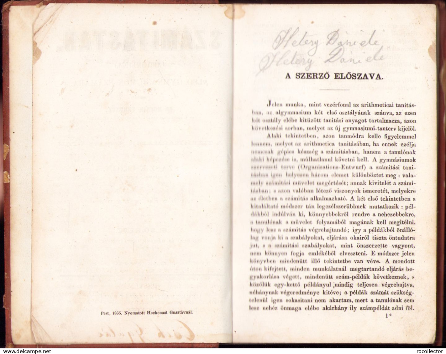 Számitástan (Arithmetica) Alsó Gymnasiumok Számára Irta Mocnik Ferencz, 1865, Pest 377SP - Old Books