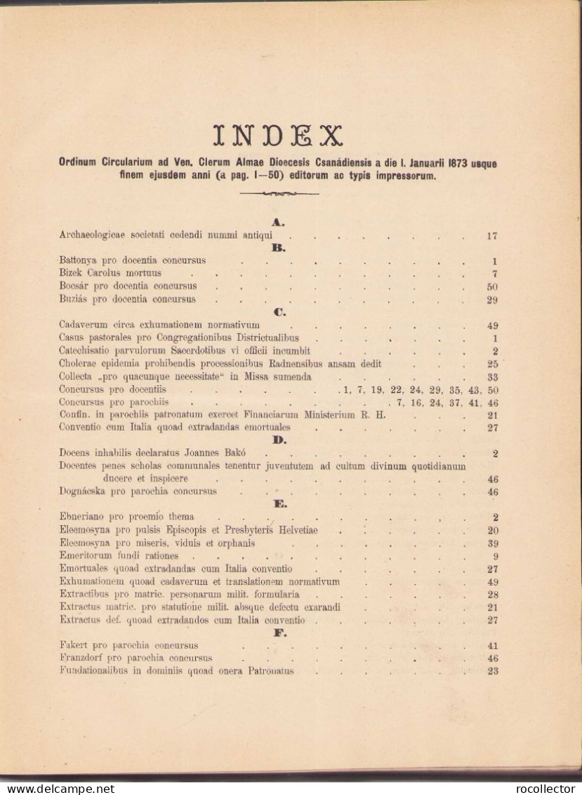 Ordines Circulares Ad Venerabilem Clerum Almae Diocesis Csanádiensis De Anno 1873, 1874-1876, 1877-1878, 1880 Temesvar - Alte Bücher