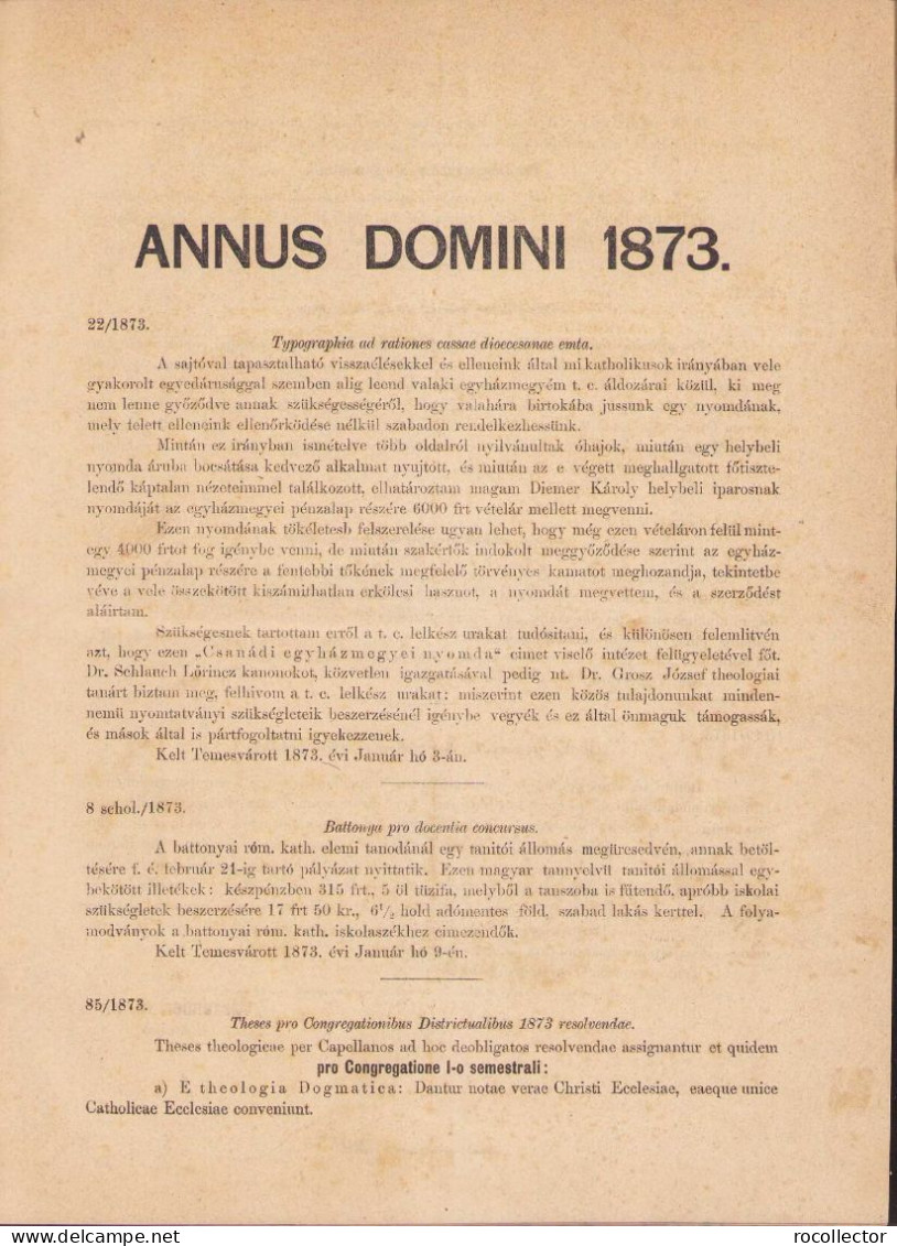 Ordines Circulares Ad Venerabilem Clerum Almae Diocesis Csanádiensis De Anno 1873, 1874-1876, 1877-1878, 1880 Temesvar - Old Books