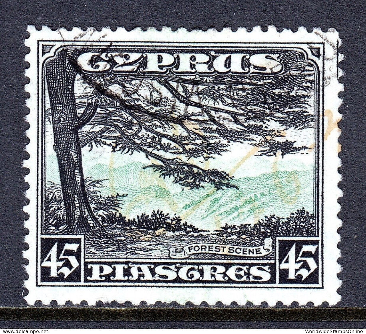 CYPRUS — SCOTT 135 — 1934 45pi KGV PICTORIAL ISSUE— USED — SCV $85 - Cyprus (...-1960)