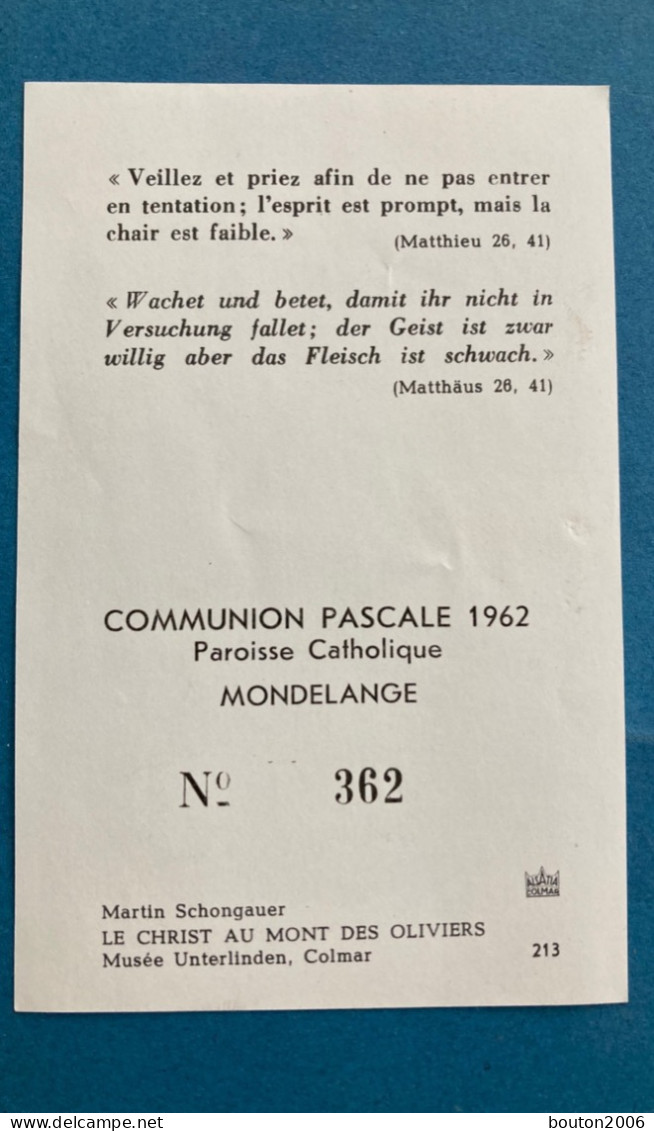 Faire Part Communion Pascale 1962 Mondelange - Kommunion Und Konfirmazion