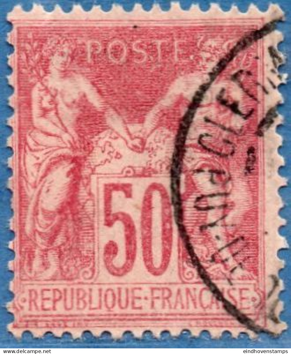 France 1900 50 Rose Sage Type III  (N Below U) Cancelled - 1898-1900 Sage (Type III)