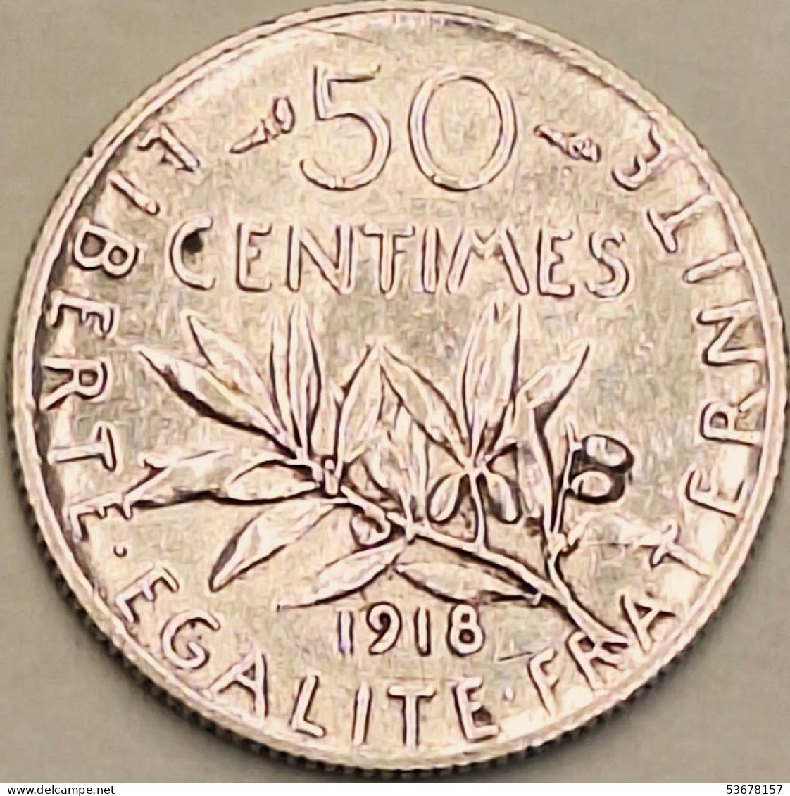 France - 50 Centimes 1918, KM# 854, Silver (#4035) - 50 Centimes