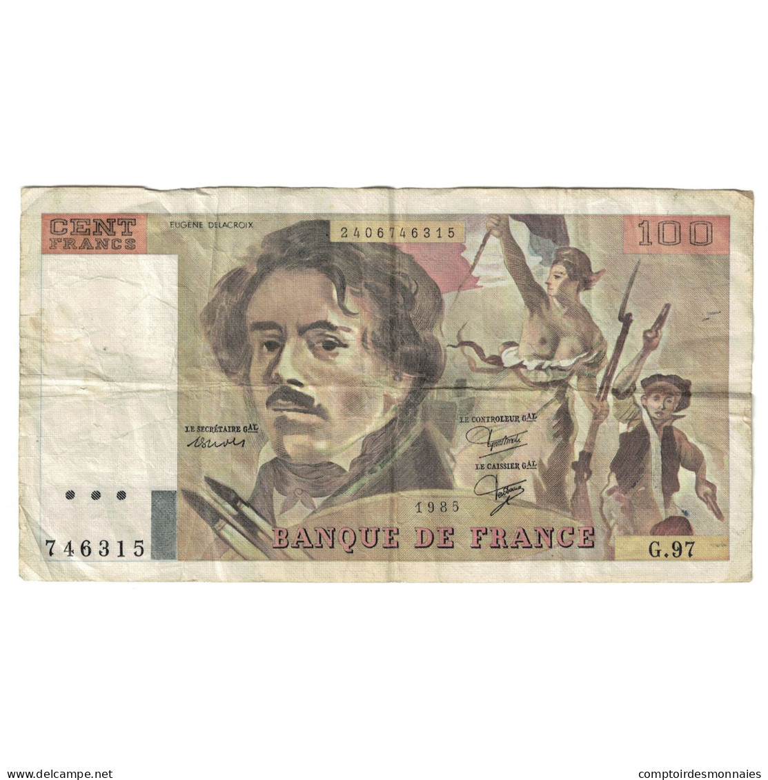 France, 100 Francs, Delacroix, 1985, G.97, TB, Fayette:69.09, KM:154b - 100 F 1978-1995 ''Delacroix''