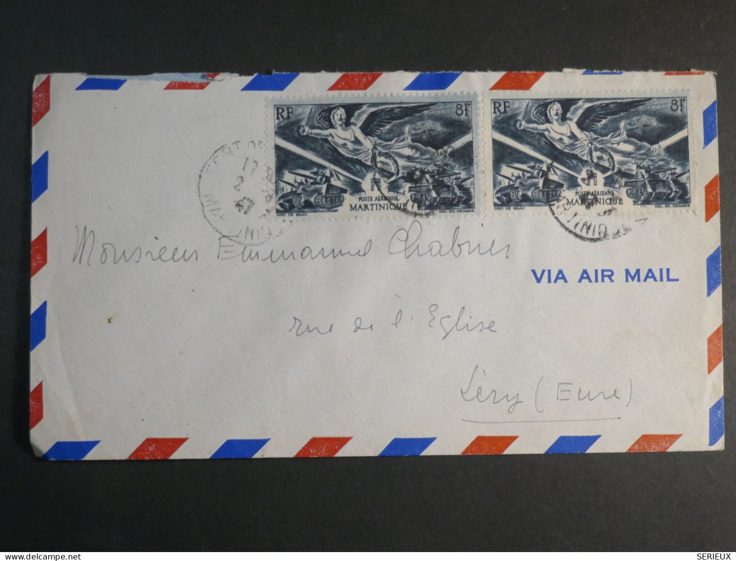 DM 8  MARTINIQUE    LETTRE    1947  A LERY FRANCE   ++AFF. INTERESSANT+++ - Covers & Documents