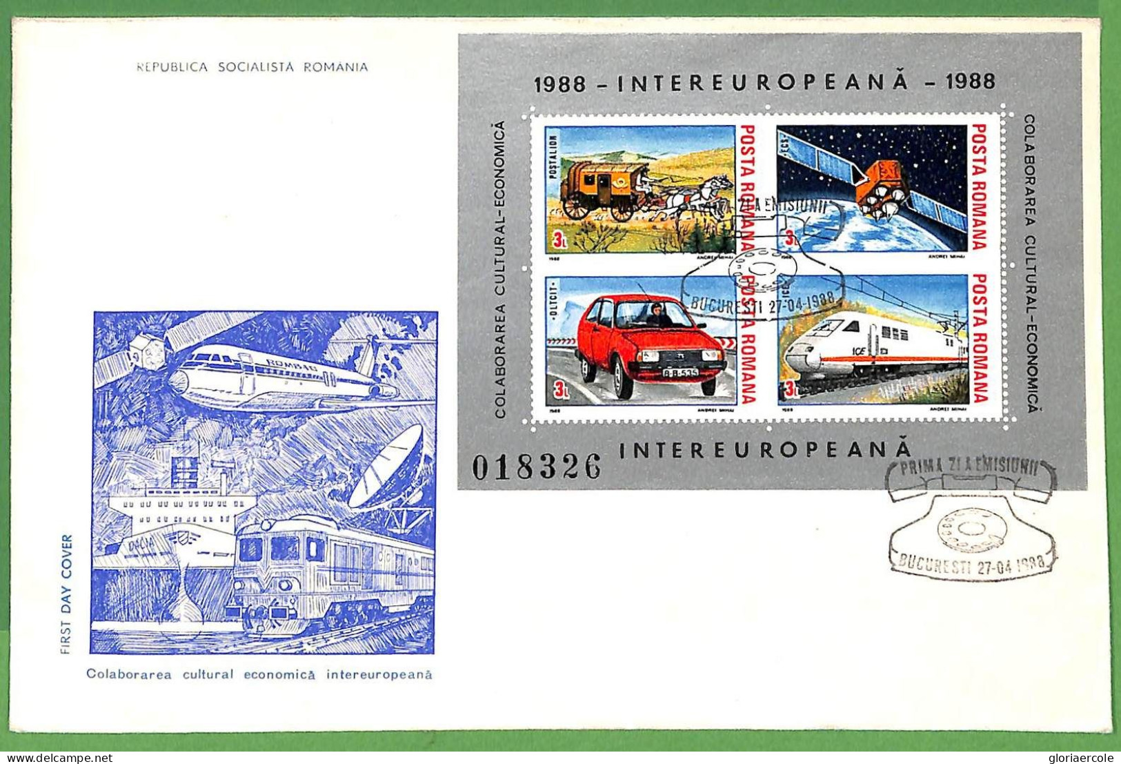 ZA1512 - ROMANIA  - Postal History - Set Of 2 FDC COVERs 1988 Europa TRANSPORT - FDC