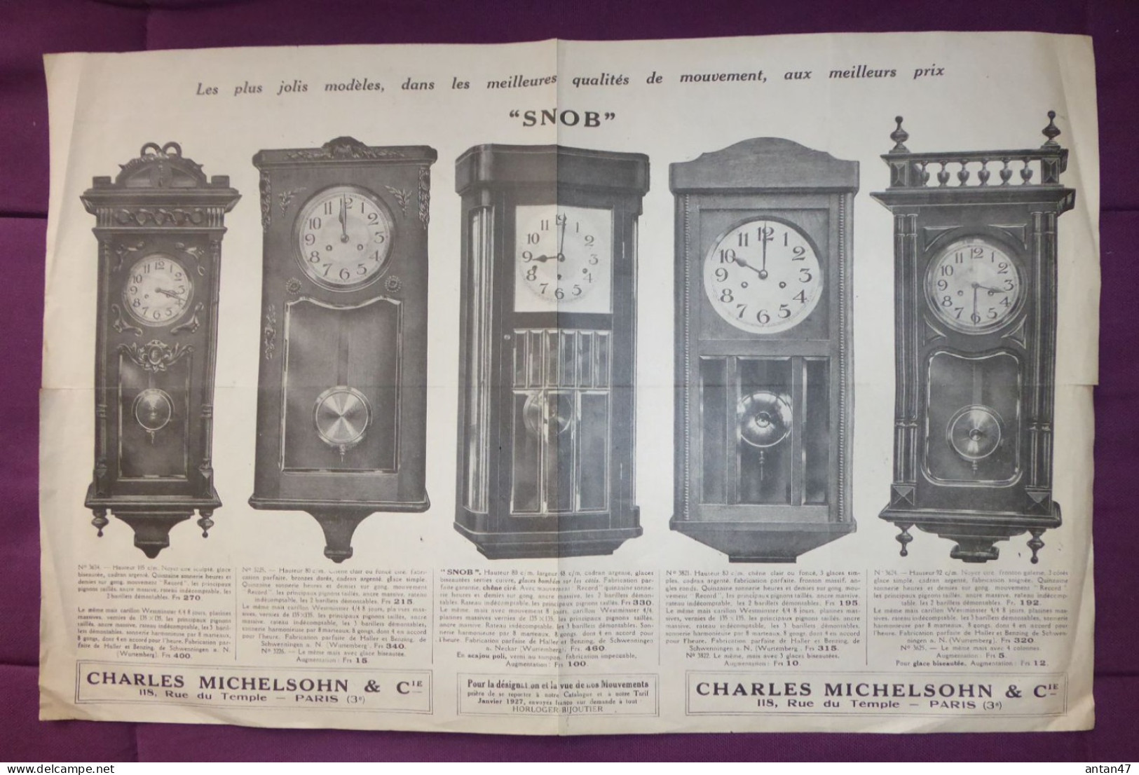 Doc, Tarifs & Modèles CARILLONS WESTMINSTER 1927 /  75003 PARIS / LYON / MICHELSOHN Horloger Bijoutier - Clocks