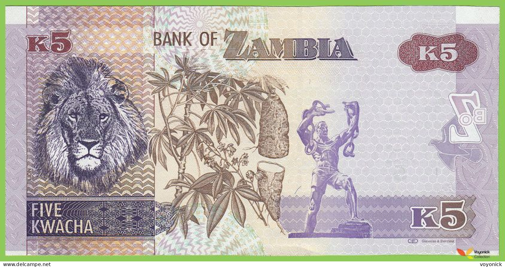 Voyo ZAMBIA 5 Kwacha 2012(2013) P50a B153a BE/12 UNC Fish Eagle - Zambie