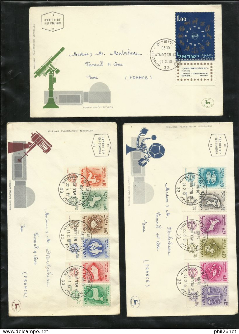 FDC Israël 3  Lettres  Premier Jour Circulées Jérusalem Le 27/02/1961 Pour Verneuil  N° 186 à 198  Avec TABS    B/ TB - FDC