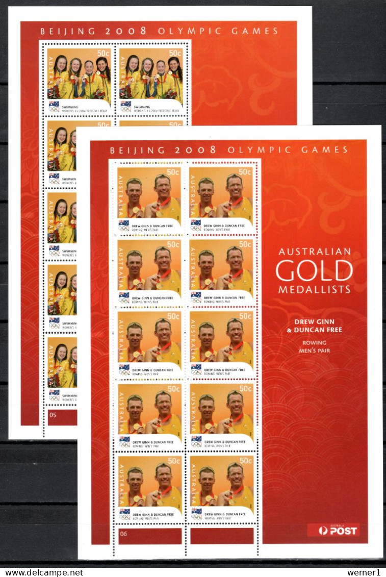 Australia 2008 Olympic Games Beijing, Swimming, Rowing, Sailing, Kayak Etc. Set Of 14 Sheetlets With Gold Medalists MNH - Zomer 2008: Peking