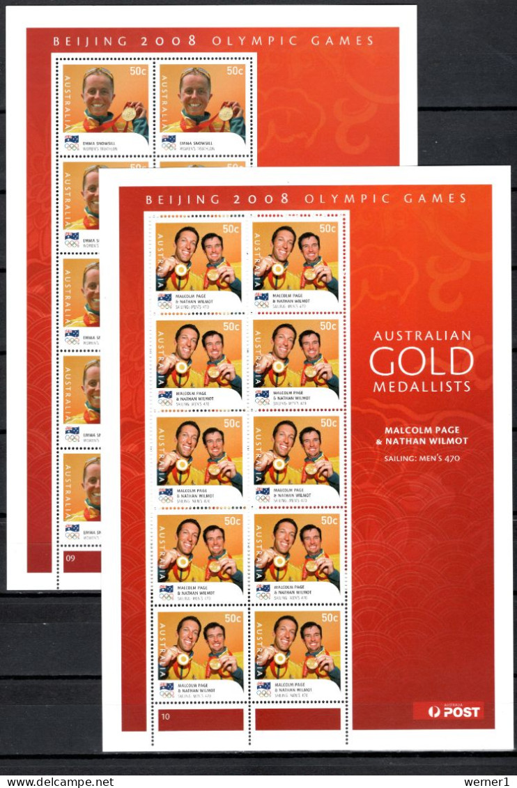 Australia 2008 Olympic Games Beijing, Swimming, Rowing, Sailing, Kayak Etc. Set Of 14 Sheetlets With Gold Medalists MNH - Summer 2008: Beijing