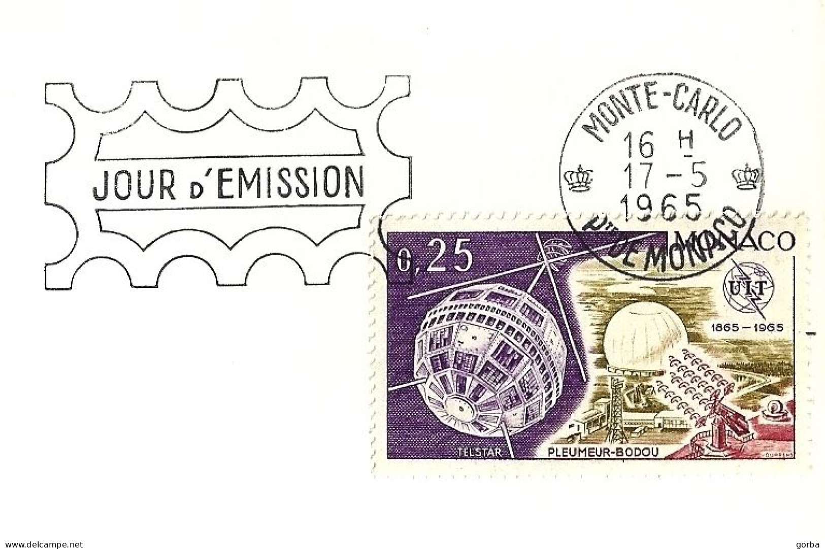 *FDC - MONACO - CARTE MAXIMUM N°668 0.25F SATELITE "TELSTAR" 17/05/1965 MONTE-CARLO - Verso PUB Pour "SARPAREL" - Brieven En Documenten