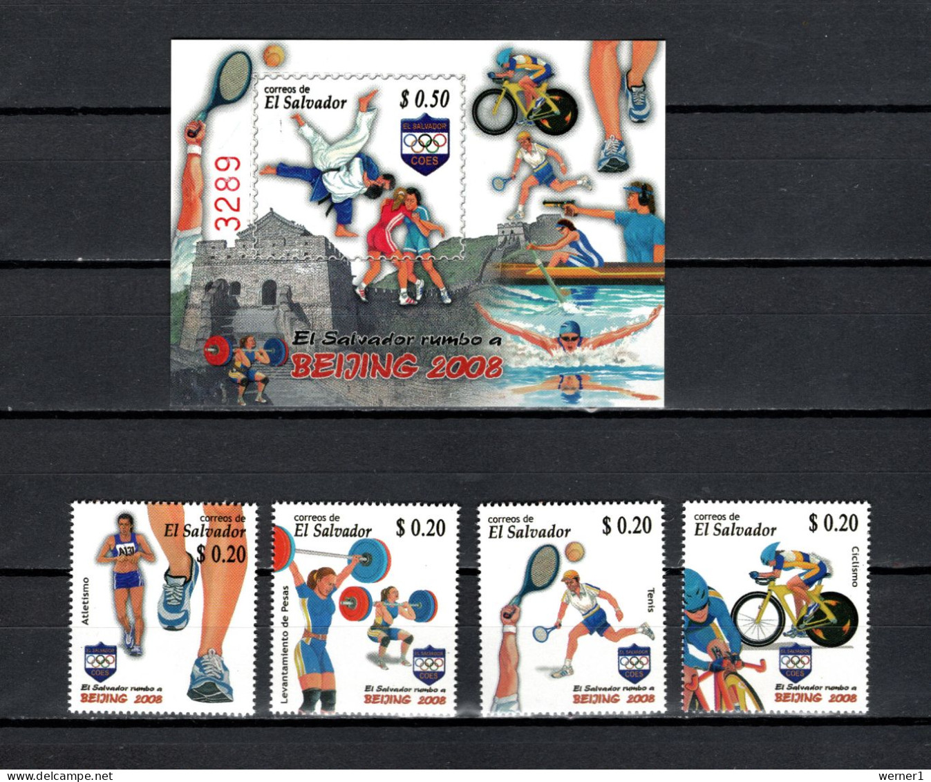 El Salvador 2008 Olympic Games Beijing, Judo, Cycling, Tennis, Rowing Etc. Set Of 4 + S/s MNH - Zomer 2008: Peking