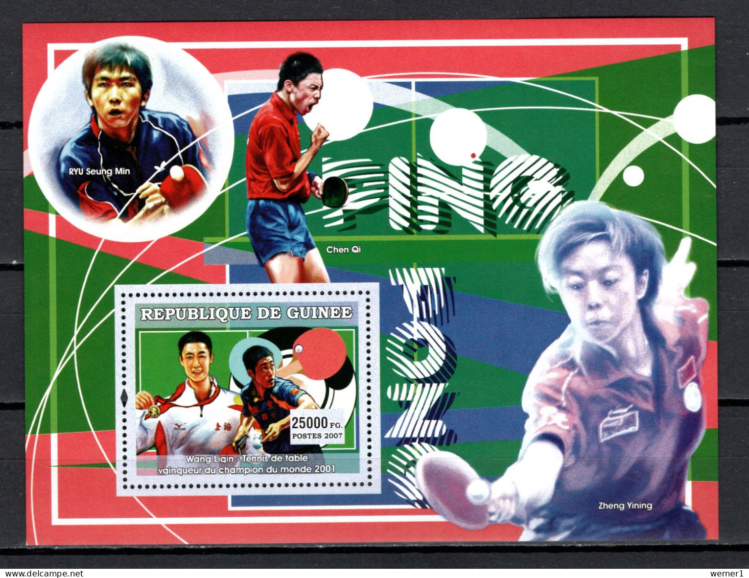 Guinea 2007 Sport Table Tennis, Wang Liqin S/s MNH - Tafeltennis