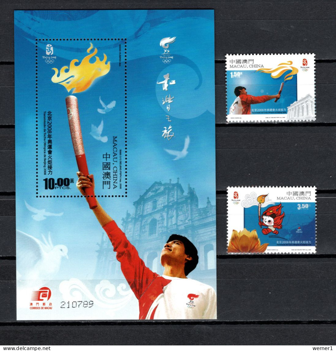 Macao Macau 2008 Olympic Games Beijing, Torch Run Set Of 2 + S/s MNH - Zomer 2008: Peking