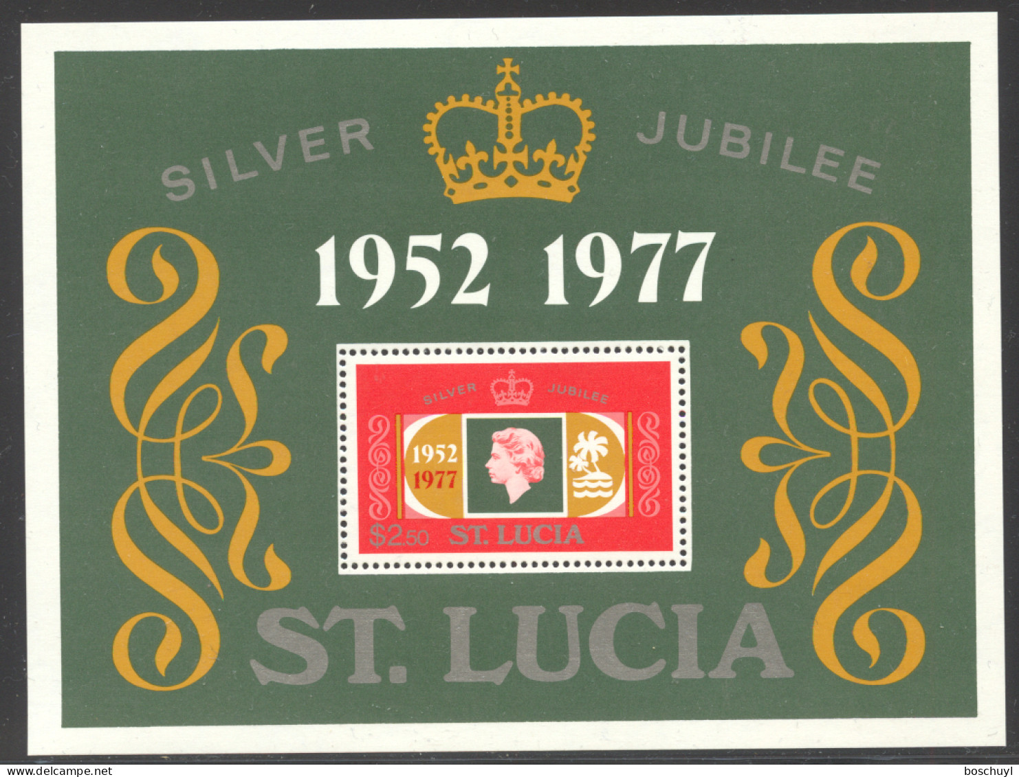 St Lucia, 1977, Silver Jubilee Queen Elizabeth II, Royal, MNH, Michel Block 11 - Ste Lucie (...-1978)