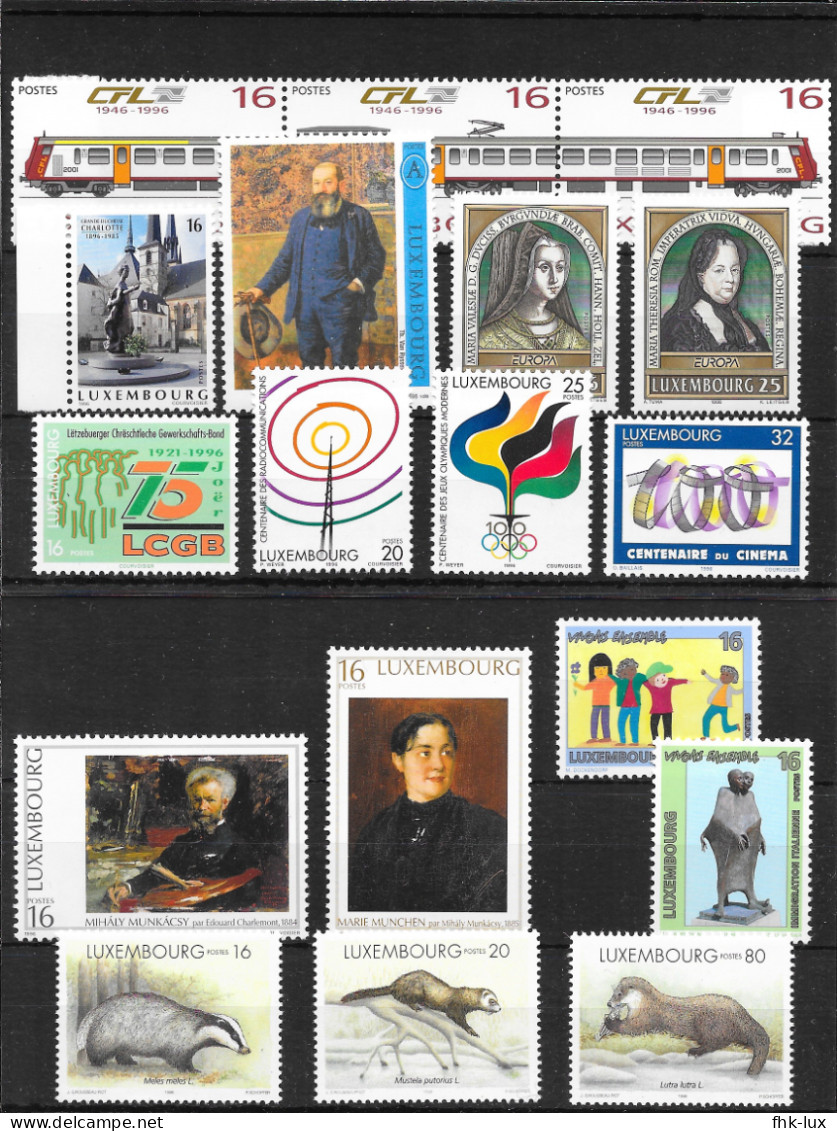 TIMBRES NEUFS LUXEMBOURG  ANNEE 1996 COMPLETE - Años Completos