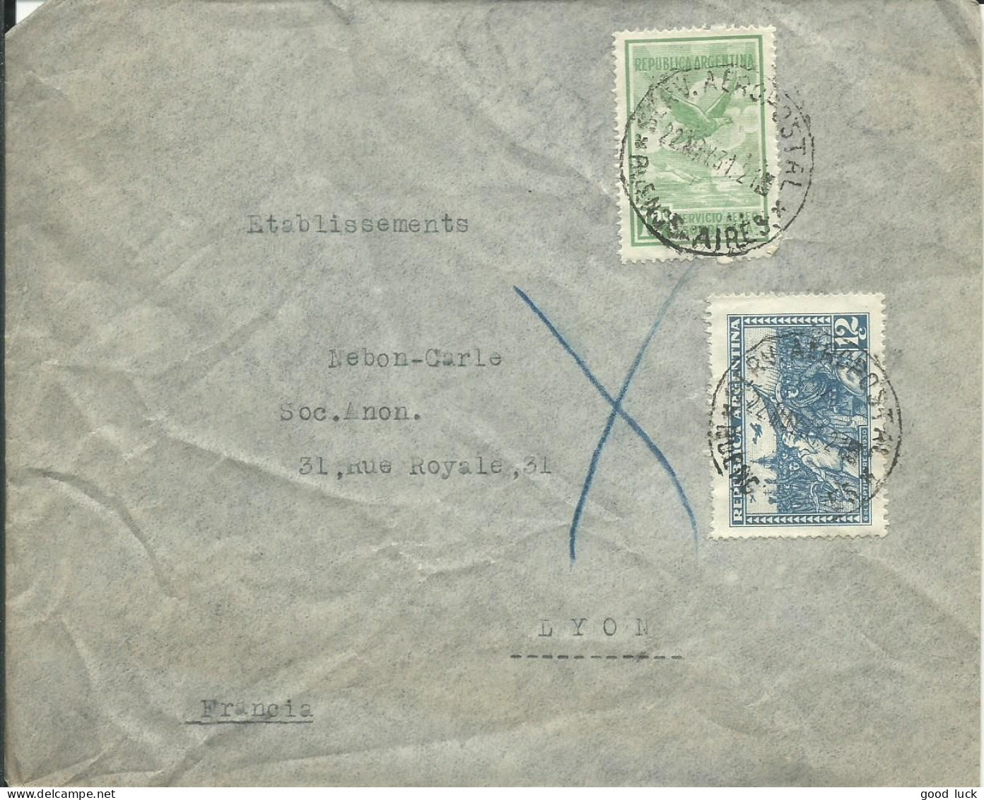ARGENTINE LETTRE 74c BUENOS AIRES POUR LYON ( RHONE )  DE 1931  LETTRE COVER - Storia Postale