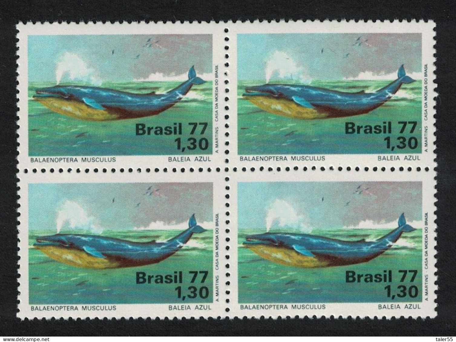 Brazil Blue Whale Block Of 4 1977 MNH SG#1663 MI#1597 - Neufs