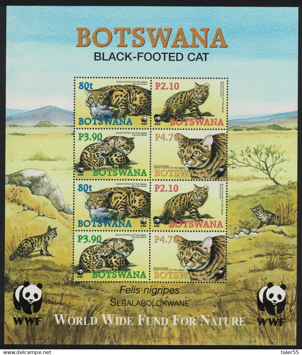 Botswana WWF Black-footed Cat Sheetlet Of 2 Sets 2005 MNH SG#MS1044 MI#817-820 Sc#806-809 - Botswana (1966-...)