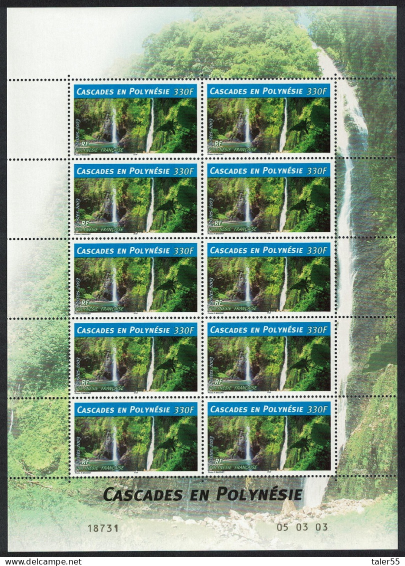 Fr. Polynesia Waterfalls Full Sheet 2003 MNH SG#951 - Unused Stamps